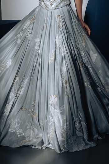 Shop Ritika Mirchandani Grey Organza, Georgette, Crepe, Net Elara Embroidered Corset Lehenga Set Online at Aza Fashions Shop_Ritika Mirchandani_Grey Organza, Georgette, Crepe, Net Elara Embroidered Corset Lehenga Set _Online_at_Aza_Fashions