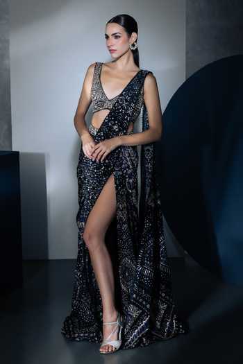 Buy Ritika Mirchandani Black Organza, Georgette, Crepe, Revo Printed And Embroidered Lehenga Saree Set Online at Aza Fashions Buy_Ritika Mirchandani_Black Organza, Georgette, Crepe, Revo Printed And Embroidered Lehenga Saree Set _Online_at_Aza_Fashions