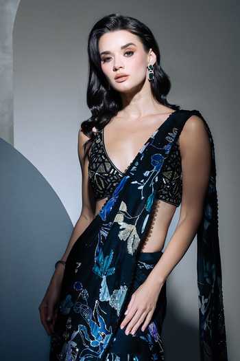Ritika Mirchandani Black Organza, Georgette, Crepe, Sable Printed And Embroidered Lehenga Saree Set Online at Aza Fashions Ritika Mirchandani_Black Organza, Georgette, Crepe, Sable Printed And Embroidered Lehenga Saree Set _Online_at_Aza_Fashions