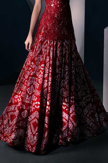 Ritika Mirchandani Red Organza, Georgette, Crepe, Net High Oryn Embroidered Kurta And Lehenga Set Online at Aza Fashions Ritika Mirchandani_Red Organza, Georgette, Crepe, Net High Oryn Embroidered Kurta And Lehenga Set _Online_at_Aza_Fashions
