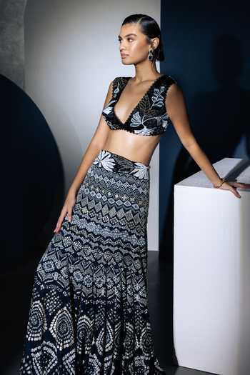 Ritika Mirchandani Black Organza, Georgette, Crepe, Net Zivaa Printed And Embroidered Lehenga Set Online at Aza Fashions Ritika Mirchandani_Black Organza, Georgette, Crepe, Net Zivaa Printed And Embroidered Lehenga Set _Online_at_Aza_Fashions