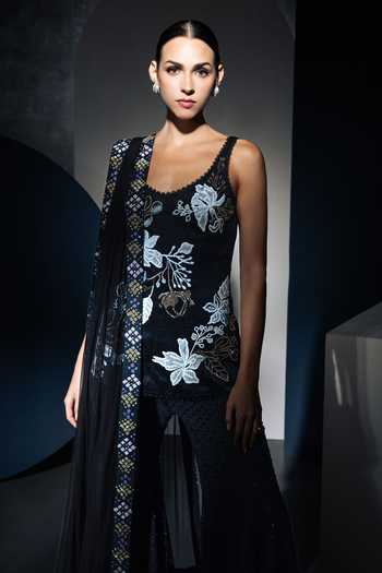 Buy Ritika Mirchandani Black Georgette, Crepe, Net Scoop Kaia Stardust Embroidered Kurta Sharara Set Online at Aza Fashions Buy_Ritika Mirchandani_Black Georgette, Crepe, Net Scoop Kaia Stardust Embroidered Kurta Sharara Set _Online_at_Aza_Fashions