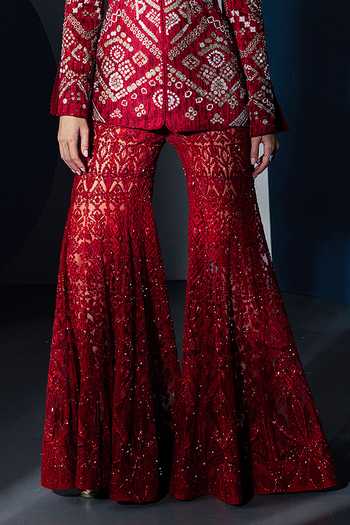 Buy Ritika Mirchandani Red Georgette, Crepe, Net High Neck Quinn Kurta And Sharara Set Online at Aza Fashions Buy_Ritika Mirchandani_Red Georgette, Crepe, Net High Neck Quinn Kurta And Sharara Set _Online_at_Aza_Fashions