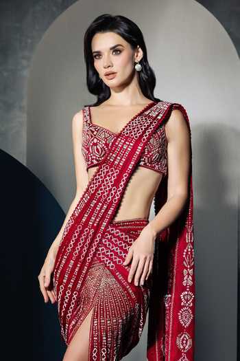 Ritika Mirchandani Eden Pre-Draped Slit Saree With Embroidered Blouse 