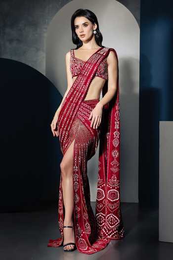 Ritika Mirchandani Eden Pre-Draped Slit Saree With Embroidered Blouse 