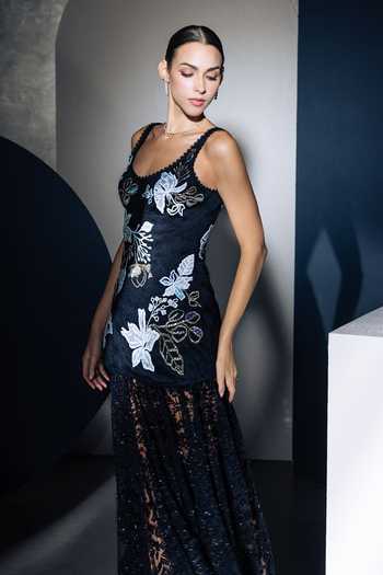 Ritika Mirchandani Black Georgette, Crepe, Net Scoop Neck Auree Kurta And Butterfly Lehenga Set Online at Aza Fashions Ritika Mirchandani_Black Georgette, Crepe, Net Scoop Neck Auree Kurta And Butterfly Lehenga Set _Online_at_Aza_Fashions