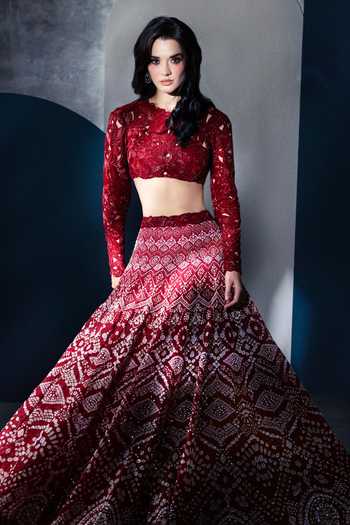 Buy Ritika Mirchandani Red Organza, Georgette, Nola Floral Cutwork Embroidered Blouse Lehenga Set Online at Aza Fashions Buy_Ritika Mirchandani_Red Organza, Georgette, Nola Floral Cutwork Embroidered Blouse Lehenga Set _Online_at_Aza_Fashions