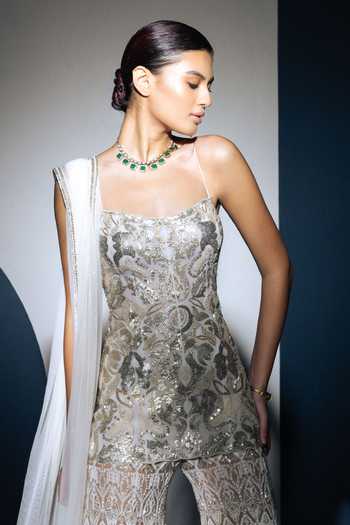 Ritika Mirchandani Gold Georgette, Crepe, Net Sweetheart Neck Eiraa Embroidered Kurta Sharara Set Online at Aza Fashions Ritika Mirchandani_Gold Georgette, Crepe, Net Sweetheart Neck Eiraa Embroidered Kurta Sharara Set _Online_at_Aza_Fashions