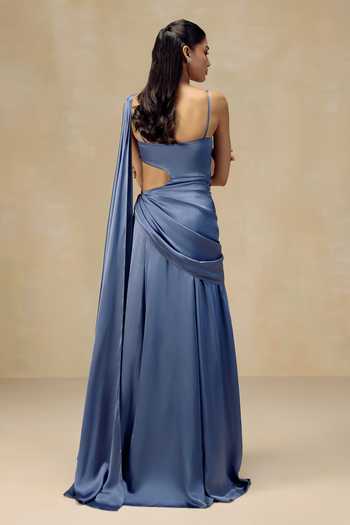 Rinessa Blue Cut-Out Draped Gown 