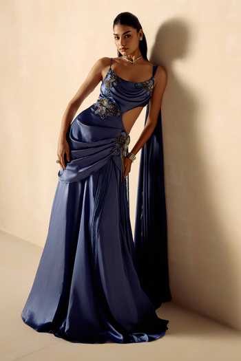 Rinessa Blue Cut-Out Draped Gown 