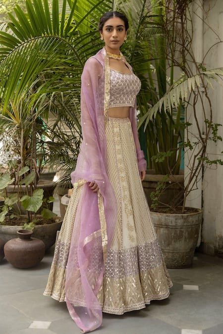 Surbhi Gupta White Georgette Scoop Neck Printed Lehenga Set Online at Aza Fashions Surbhi Gupta_White Georgette Scoop Neck Printed Lehenga Set _Online_at_Aza_Fashions