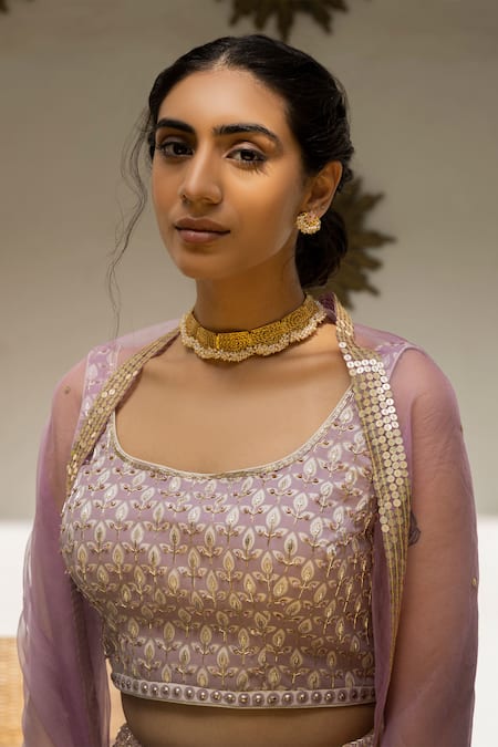 Surbhi Gupta White Georgette Scoop Neck Printed Lehenga Set at Aza Fashions Surbhi Gupta_White Georgette Scoop Neck Printed Lehenga Set _at_Aza_Fashions