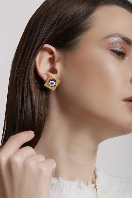 Outhouse Gold Plated Protego Evil Eye Studs 