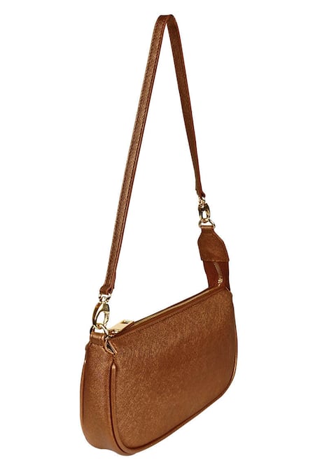 The House Of Ganges_Gold Vegan Leather Handbag_Online_at_Aza_Fashions