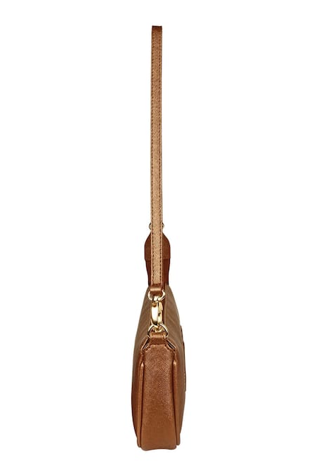 Shop_The House Of Ganges_Gold Vegan Leather Handbag_Online_at_Aza_Fashions
