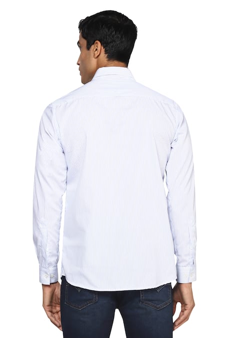 Shop Noonoo White Cotton Blend Striped Slim-fit Shirt at Aza Fashions Shop_Noonoo_White Cotton Blend Striped Slim-fit Shirt _at_Aza_Fashions