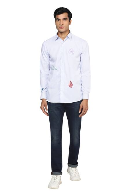 Noonoo White Cotton Blend Striped Slim-fit Shirt Online at Aza Fashions Noonoo_White Cotton Blend Striped Slim-fit Shirt _Online_at_Aza_Fashions