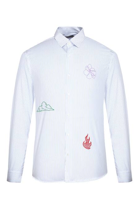 Buy Noonoo White Cotton Blend Striped Slim-fit Shirt Online at Aza Fashions Buy_Noonoo_White Cotton Blend Striped Slim-fit Shirt _Online_at_Aza_Fashions