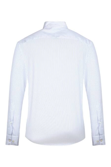 Shop Noonoo White Cotton Blend Striped Slim-fit Shirt Online at Aza Fashions Shop_Noonoo_White Cotton Blend Striped Slim-fit Shirt _Online_at_Aza_Fashions