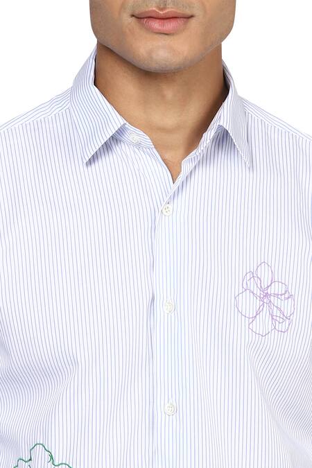 Noonoo White Cotton Blend Striped Slim-fit Shirt at Aza Fashions Noonoo_White Cotton Blend Striped Slim-fit Shirt _at_Aza_Fashions