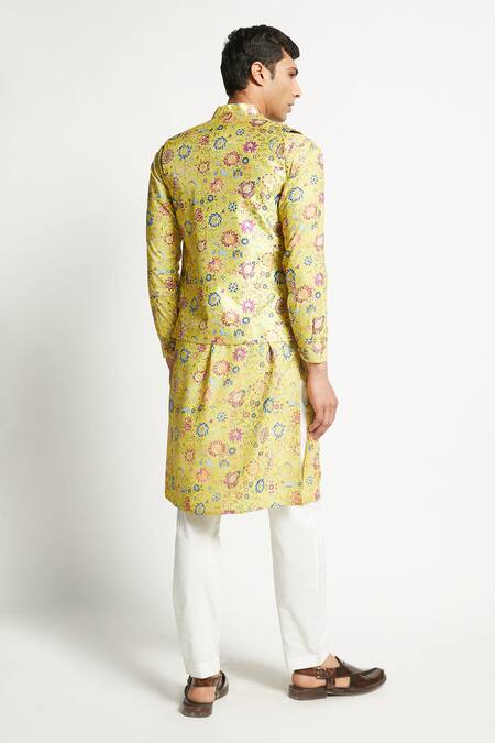 Rabani & Rakha Floral Print Bundi Kurta Set 