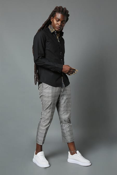 House Of Three_Black Cotton Poplin Jewel Irula Shirt _Online_at_Aza_Fashions