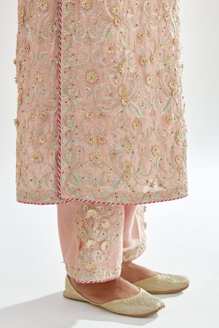 Kora_Pink , Chanderi, , Beads, Gota Patti, Jaal Kurta Set _at_Aza_Fashions