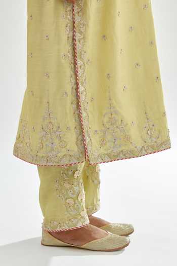 Kora_Green , Organza Gota Patti, Tassels, Chanderi Straight Kurta Set _at_Aza_Fashions