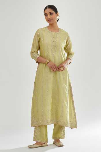 Kora Green , Chanderi, , Embroidery, Gota Dori Kurta Set Online at Aza Fashions Kora_Green , Chanderi, , Embroidery, Gota Dori Kurta Set _Online_at_Aza_Fashions