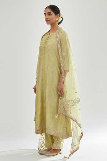 Buy Kora Green , Chanderi, , Embroidery, Gota Dori Kurta Set Buy_Kora_Green , Chanderi, , Embroidery, Gota Dori Kurta Set
