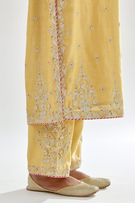 Kora_Yellow , Chanderi, Organza Beads, Gota Patti, Zari, Kurta Set _at_Aza_Fashions