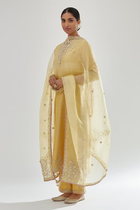 Buy_Kora_Yellow , Chanderi, Organza Beads, Gota Patti, Zari, Kurta Set 