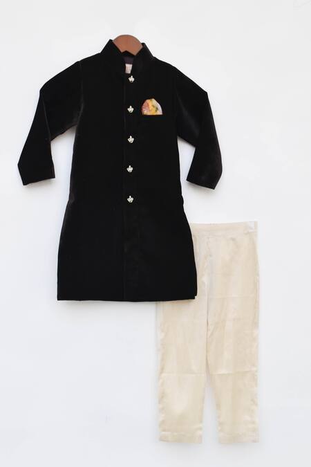 Fayon Kids_Brown Velvet, Cotton, Silk Achkan And Pant Set _Online_at_Aza_Fashions
