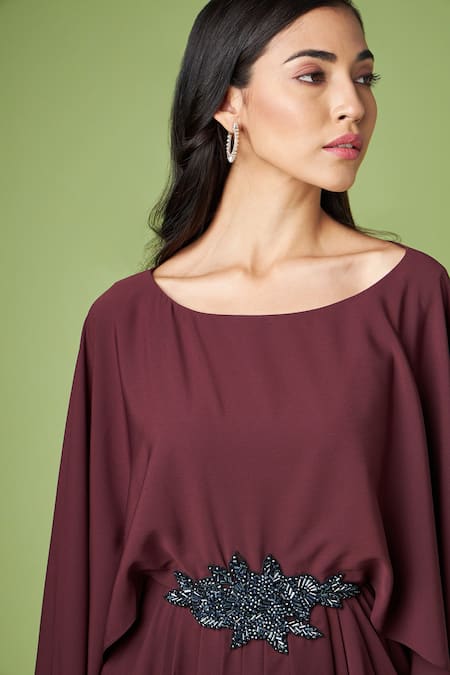 Shop_Aakaar_Wine Crepe Crystals Boat Neck Elena Embellished Draped Gown _Online_at_Aza_Fashions