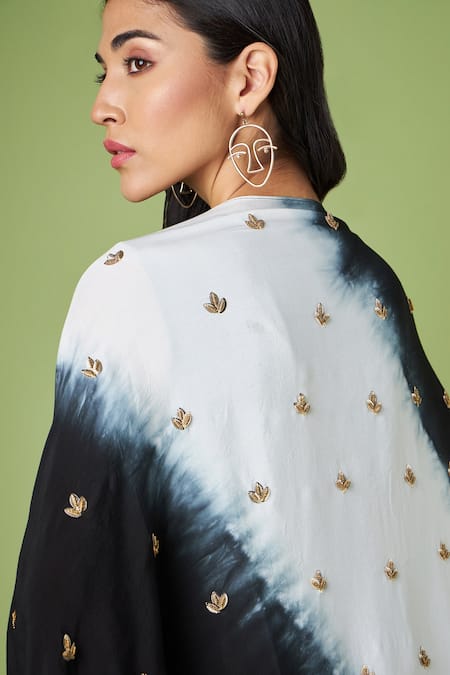 Shop_Aakaar_Black Modal, Cotton Sequins Draped Dress With Embellished Cape For Kids_Online_at_Aza_Fashions