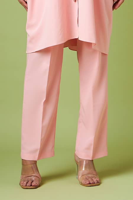 Aakaar_Pink Modal Sequins Shawl Neck Balloon Sleeve Kaftan And Pant Set_Online_at_Aza_Fashions