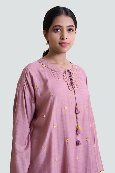 Buy Brij Purple Silk Pearls, Embroidery Round Neck Box Fit Thread Work Tunic And Pant Set Online at Aza Fashions Buy_Brij_Purple Silk Pearls, Embroidery Round Neck Box Fit Thread Work Tunic And Pant Set _Online_at_Aza_Fashions
