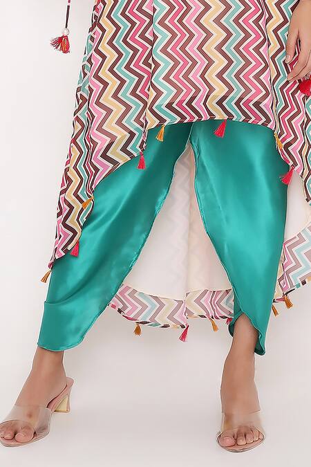 Shop_Bha Sha_Multi Color Georgette, Satin, Crepe Venus Chevron Print Tunic And Dhoti Pant Set _Online_at_Aza_Fashions