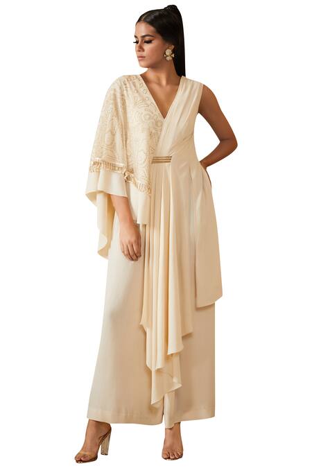 Tarun Tahiliani_White Embellished Overlay Jumpsuit_Online_at_Aza_Fashions