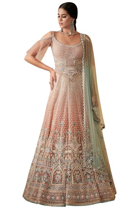 Tarun Tahiliani Pink Cold Shoulder Anarkali Set Online at Aza Fashions Tarun Tahiliani_Pink Cold Shoulder Anarkali Set_Online_at_Aza_Fashions