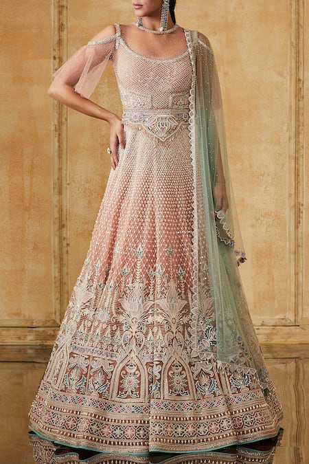 Tarun Tahiliani Pink Cold Shoulder Anarkali Set