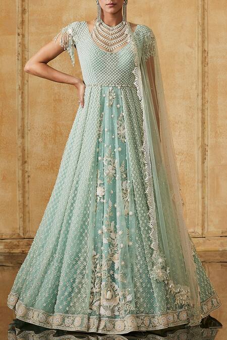 Tarun Tahiliani Blue Embroidered Anarkali Set