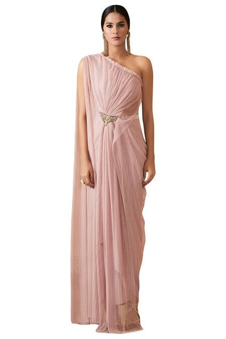 Buy Tarun Tahiliani Pink One Shoulder Draped Gown Online at Aza Fashions Buy_Tarun Tahiliani_Pink One Shoulder Draped Gown _Online_at_Aza_Fashions