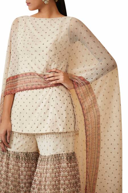 Shop Tarun Tahiliani Off White Textured Crinkled Net Bateau Embroidered Sharara Set Online at Aza Fashions Shop_Tarun Tahiliani_Off White Textured Crinkled Net Bateau Embroidered Sharara Set _Online_at_Aza_Fashions