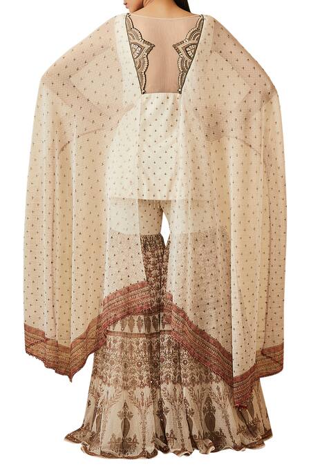 Shop Tarun Tahiliani Off White Textured Crinkled Net Bateau Embroidered Sharara Set at Aza Fashions Shop_Tarun Tahiliani_Off White Textured Crinkled Net Bateau Embroidered Sharara Set _at_Aza_Fashions