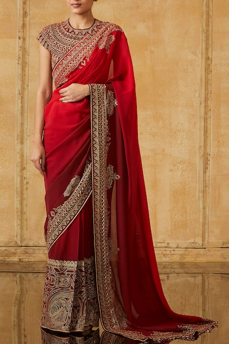 Tarun Tahiliani Embroidered Saree With Blouse