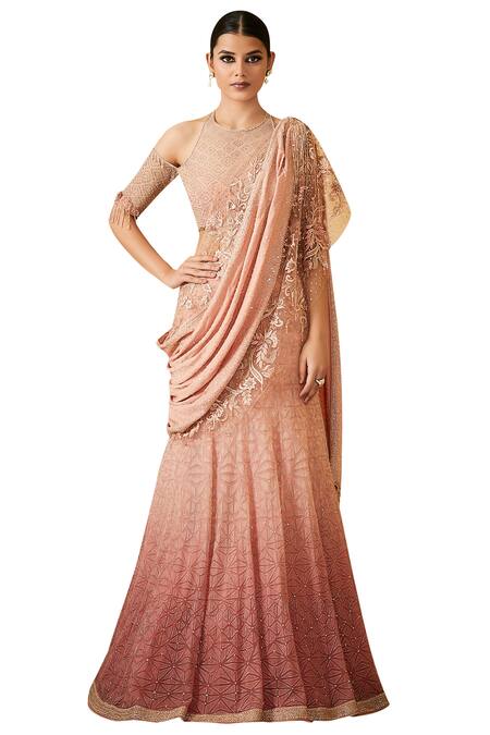 Buy_Tarun Tahiliani_Pink Embroidered Lehenga Saree Set_Online_at_Aza_Fashions