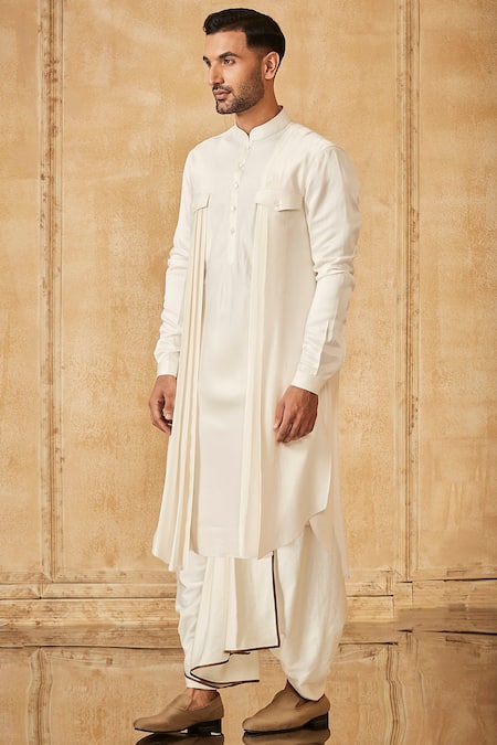 Tarun Tahiliani_Off White Pathani Kurta And Dhoti Set _Online_at_Aza_Fashions
