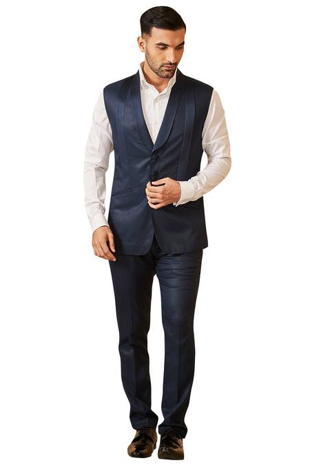 Tarun Tahiliani_Blue Tuxedo Suit Set _Online_at_Aza_Fashions