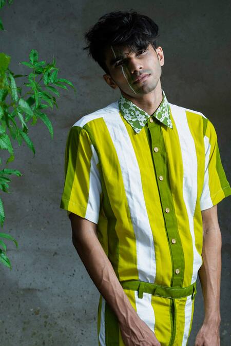 Buy_Runit Gupta_Green 100% Cotton Striped Pant Set_Online_at_Aza_Fashions